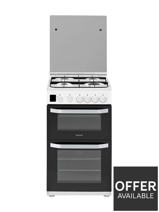 stillFront image of hotpoint-hd5g00ccw-50cmnbspwide-gas-double-oven-cooker-white