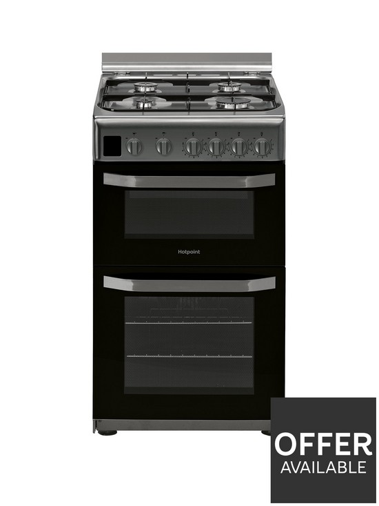 front image of hotpoint-hd5g00ccx-50cmnbspwide-gas-double-oven-cooker-stainless-steel