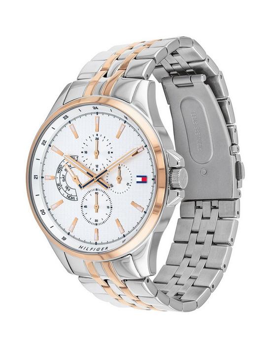 stillFront image of tommy-hilfiger-silver-and-carnation-gold-chronograph-dial-two-tone-stainless-steel-bracelet-mens-watch
