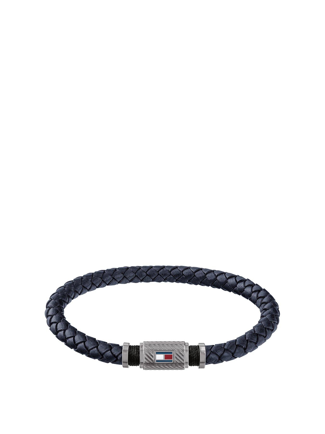 tommy hilfiger black leather bracelet