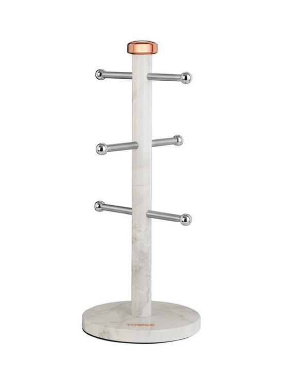 stillFront image of tower-marble-rose-gold-edition-kitchen-towel-pole-and-mug-tree-set