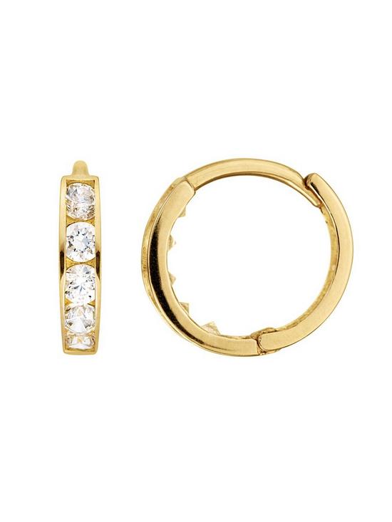 stillFront image of love-gold-9ct-gold-cubic-zirconia-mini-huggie-hoop-earrings