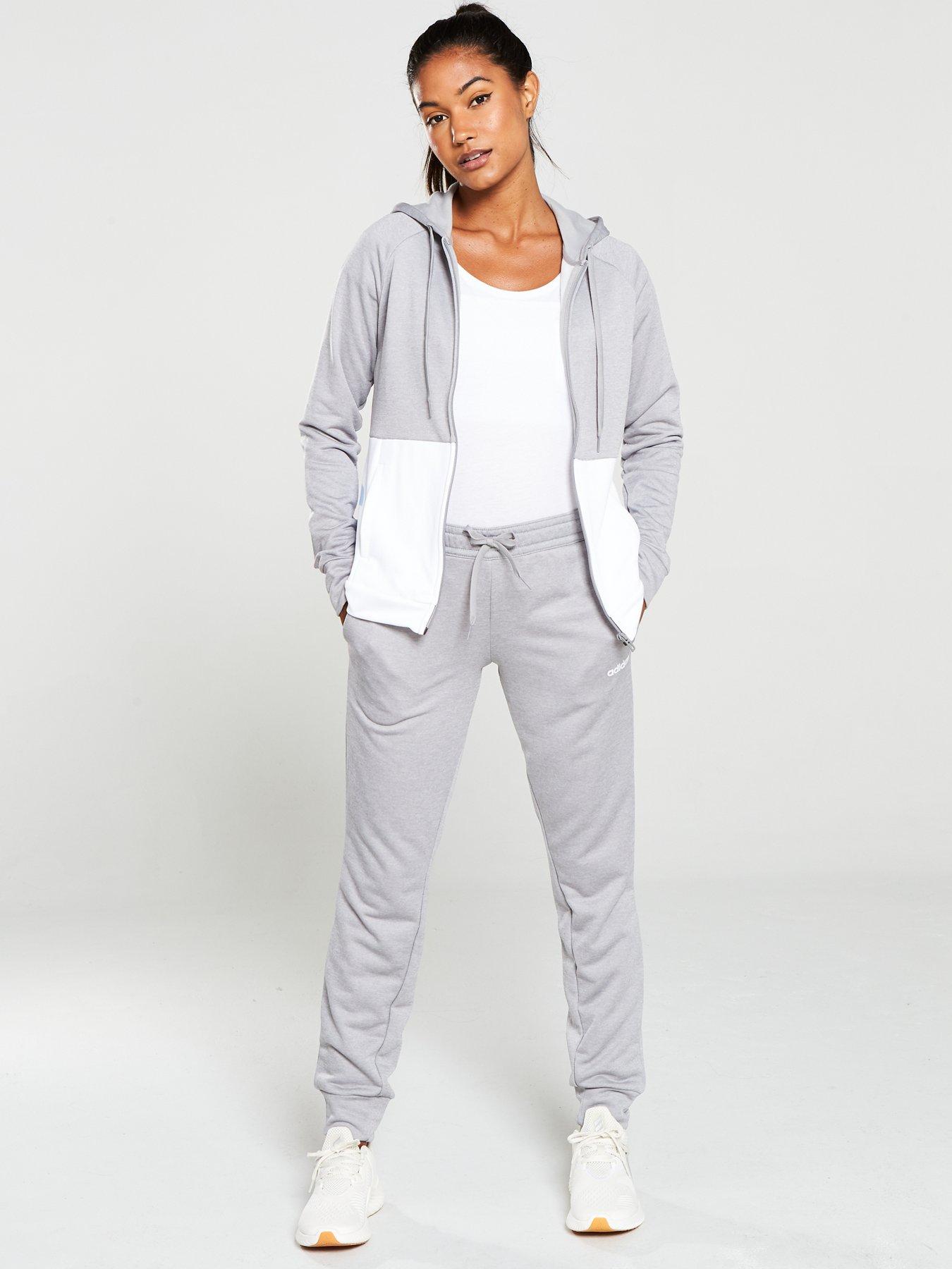 grey and white adidas tracksuit