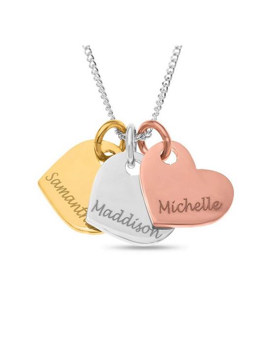 front image of the-love-silver-collection-personalised-gold-plated-sterling-silver-tri-colour-hearts-pendant-necklace