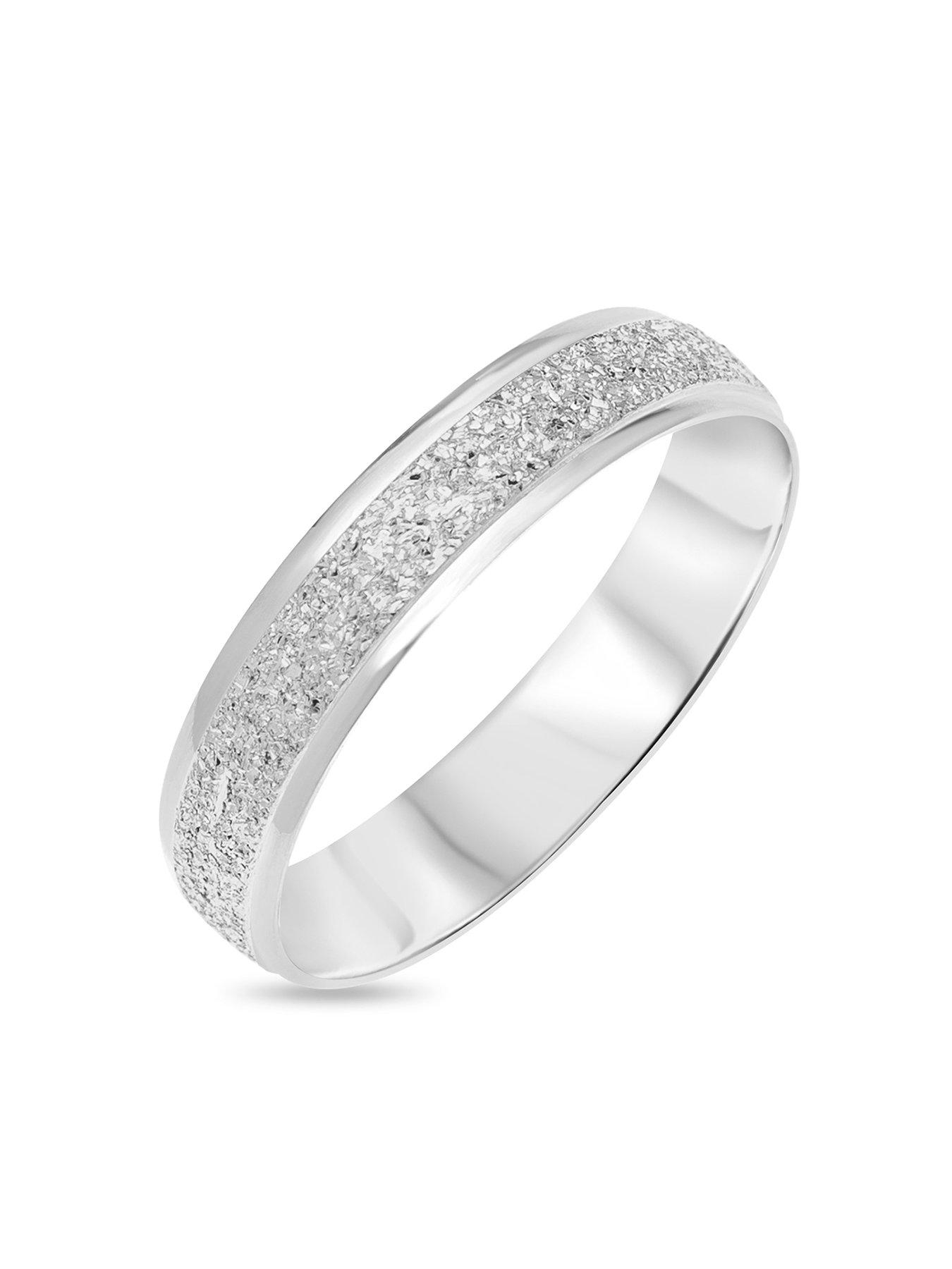 Image 2 of 4 of The Love Collection 9ct White Gold Diamond Cut Sparkle 4mm D Shape Wedding Band