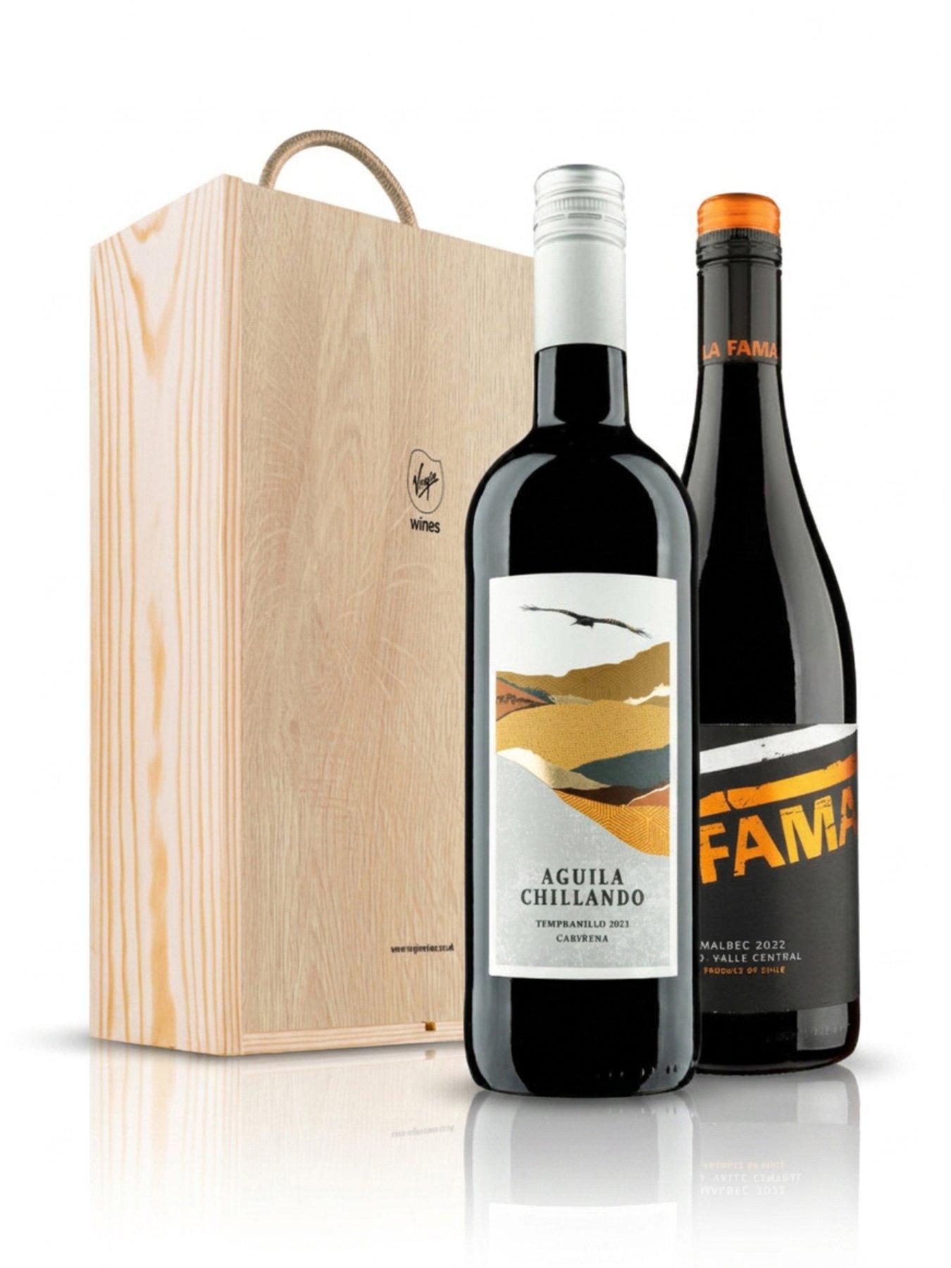 Virgin Wines Two Bottles of Red Wine In a Wooden Giftbox