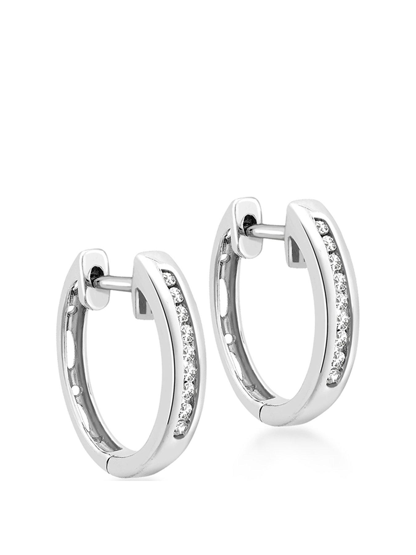 undefined 9ct White Gold Diamond Set Hoop Earrings