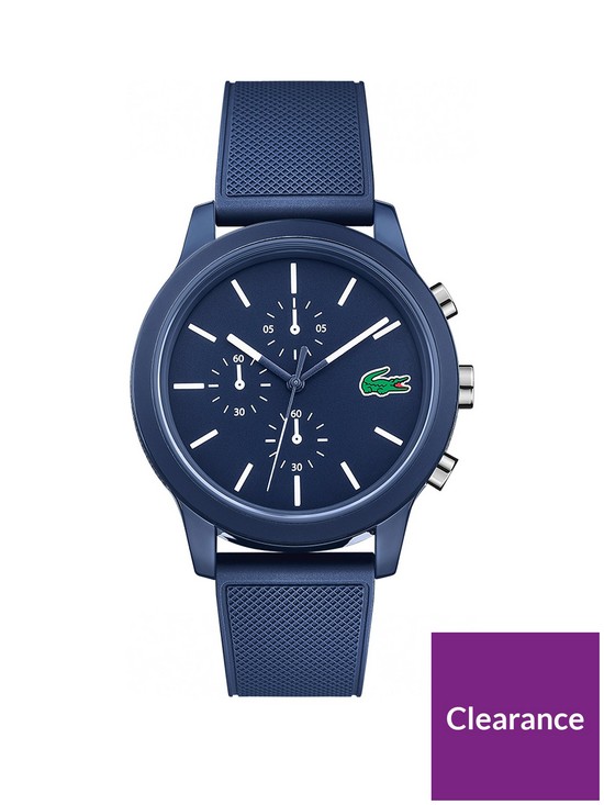 front image of lacoste-1212-blue-and-white-detail-multi-dial-blue-strap-mens-watch