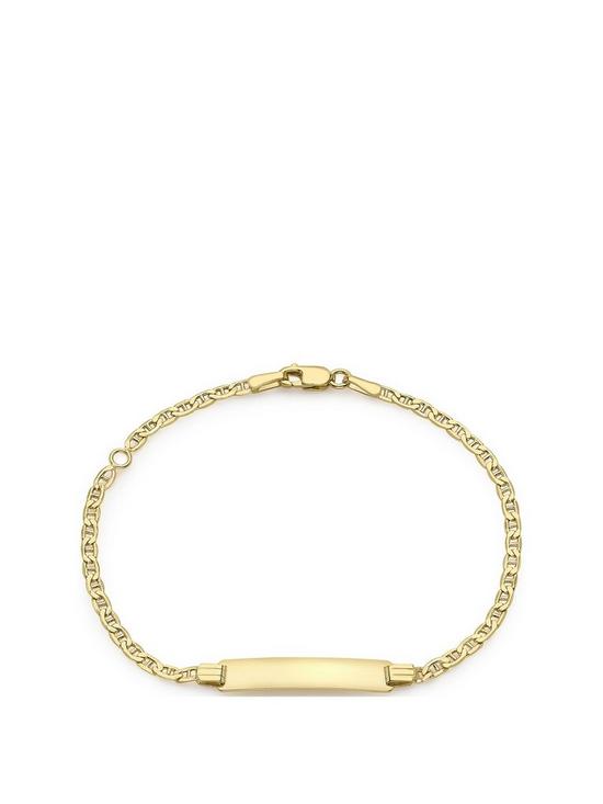 front image of love-gold-9ct-gold-flat-chain-id-bar-bracelet
