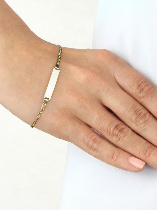 stillFront image of love-gold-9ct-gold-flat-chain-id-bar-bracelet