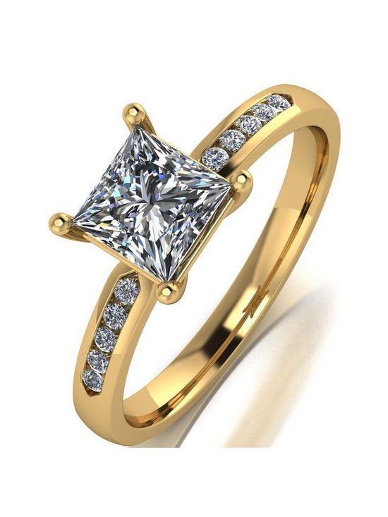front image of moissanite-9ct-gold-115-carat-eq-moissanite-square-solitaire-ring-with-set-shoulders