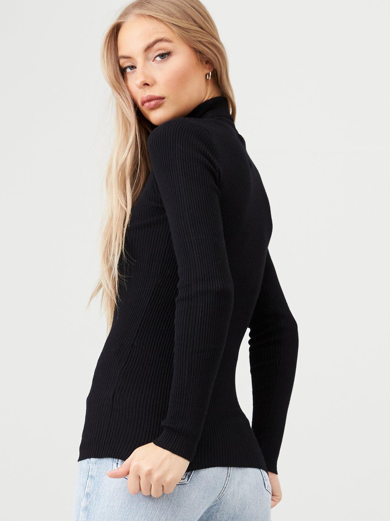 skinny rib roll neck jumper