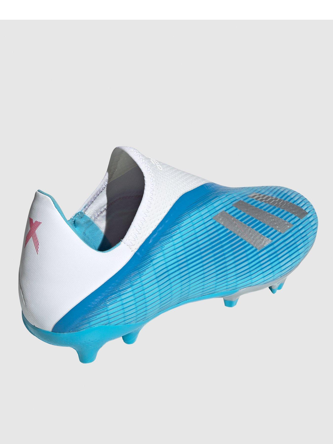 blue laceless football boots