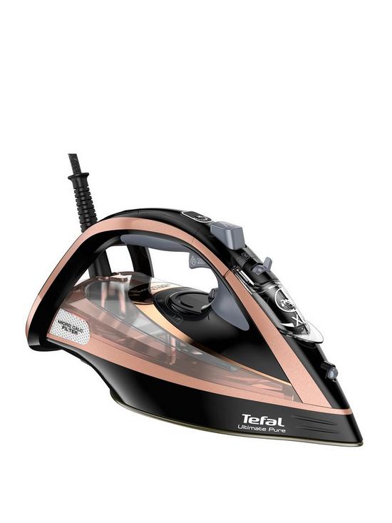 front image of tefal-fv9845-ultimate-purenbspsteam-iron--nbspblack-andnbsprose-gold