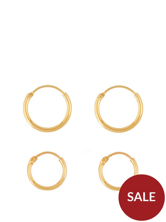 front image of love-gold-9ct-gold-set-of-two-11mm-amp-13mm-hinged-hoop-earrings