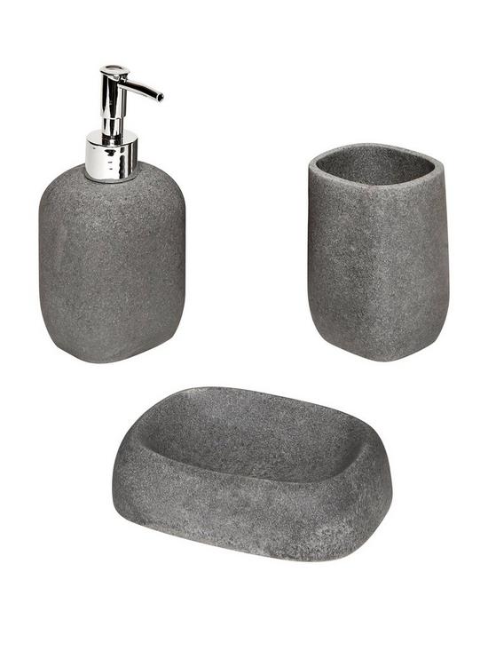 front image of aqualona-grey-stone-3-piece-bathroom-accessory-set