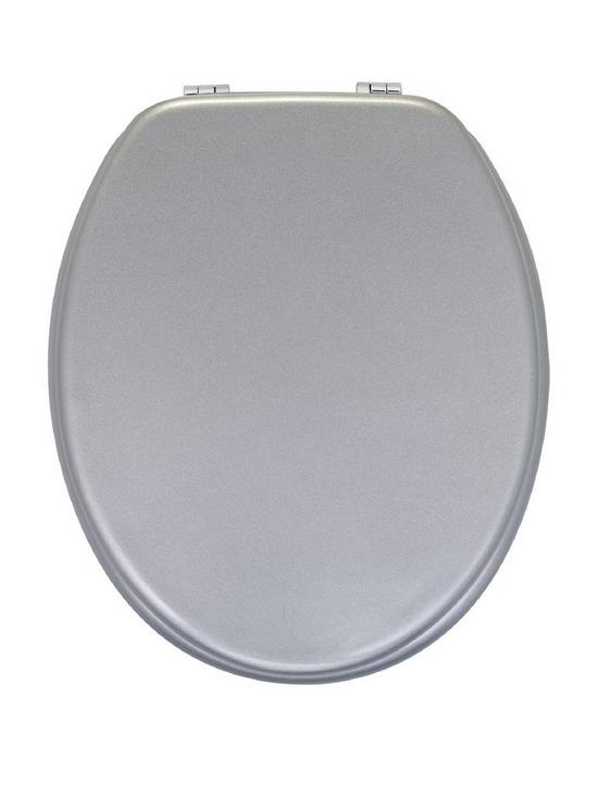 front image of aqualona-silver-effect-mdf-toilet-seat
