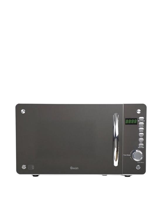 front image of swan-20-litre-digital-microwave-with-mirror-door-silver-white