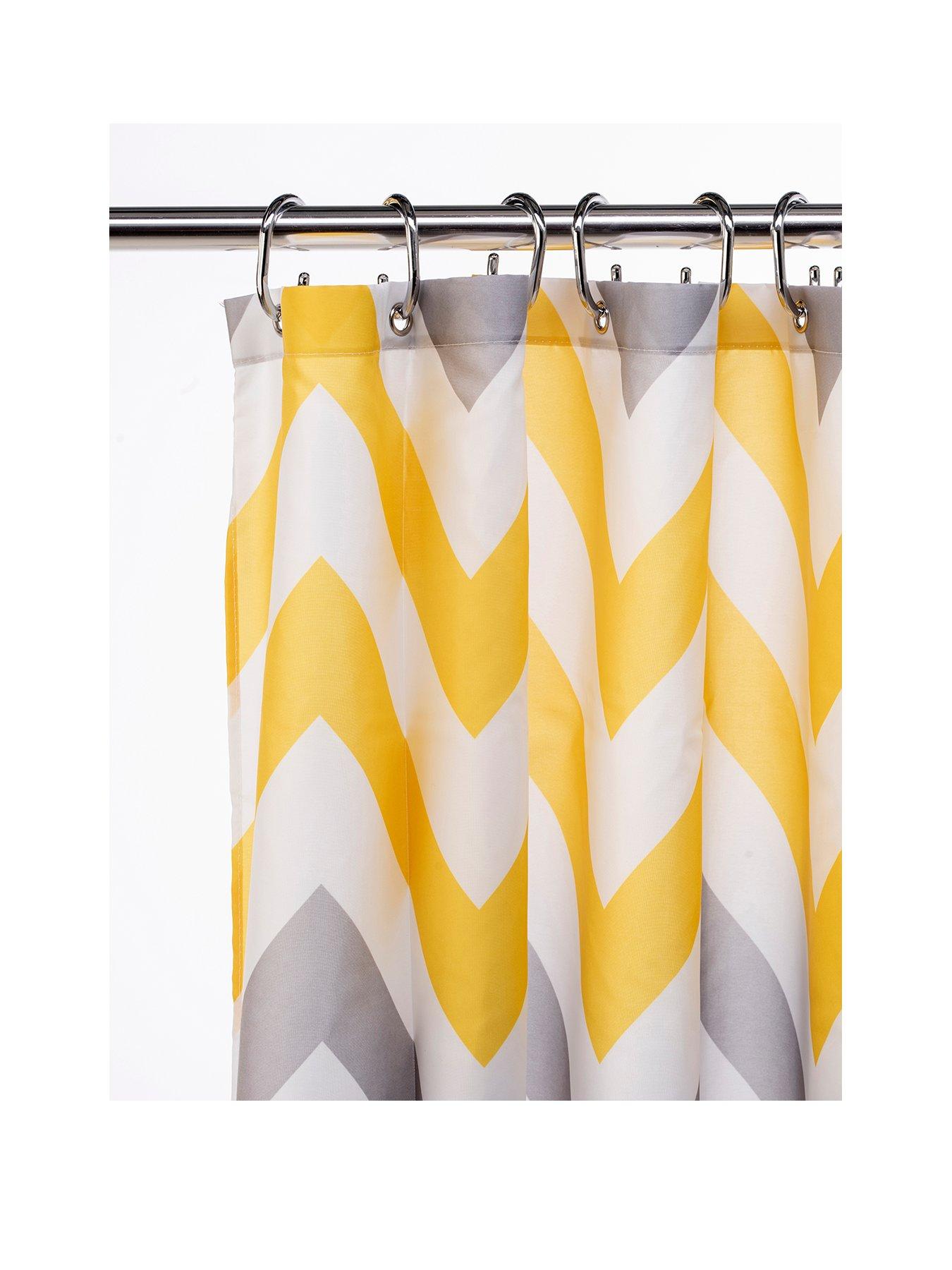 Image 2 of 5 of Croydex Chevron Textile Shower Curtain &ndash; Yellow, Grey and White