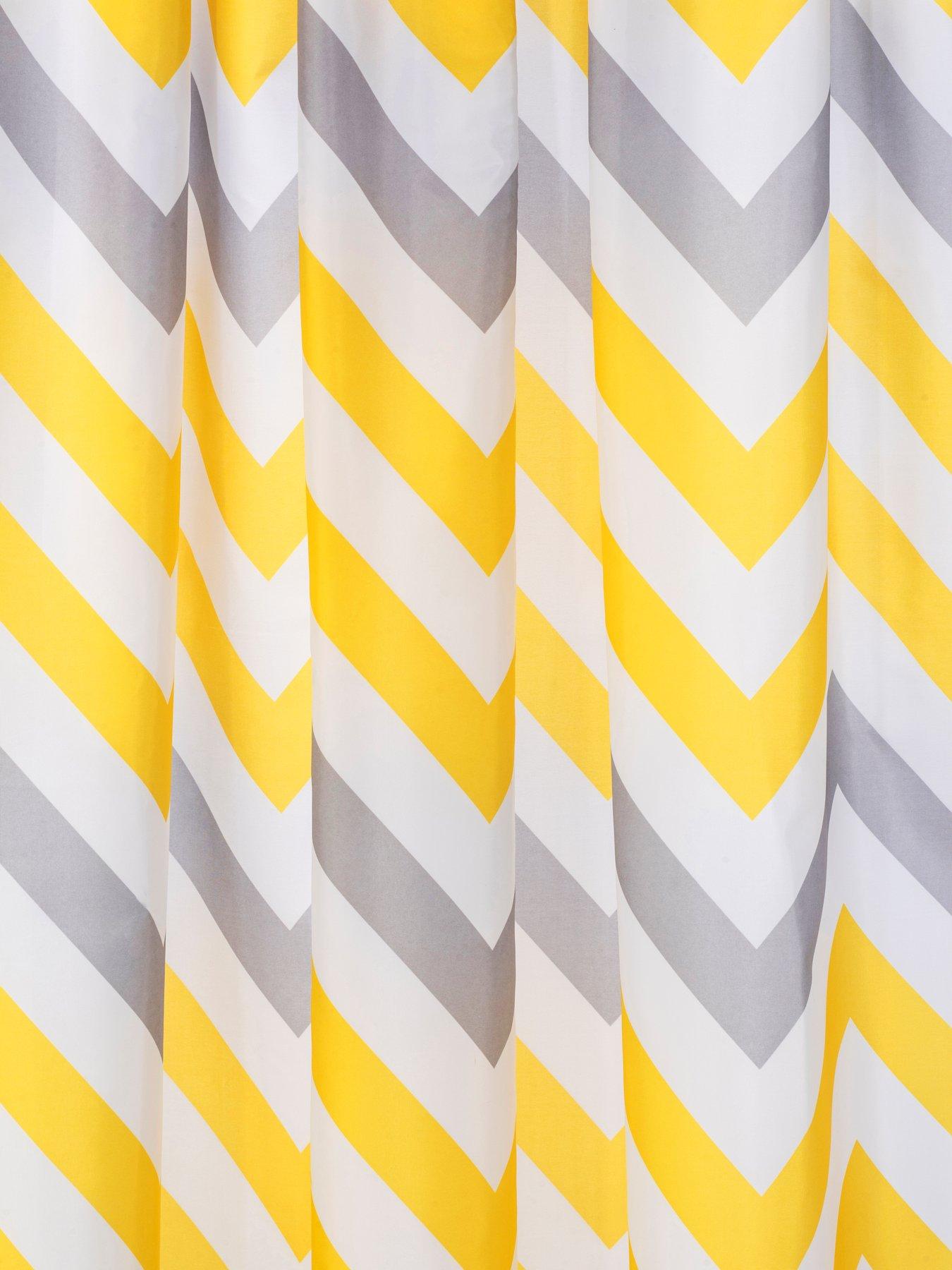 Image 3 of 5 of Croydex Chevron Textile Shower Curtain &ndash; Yellow, Grey and White