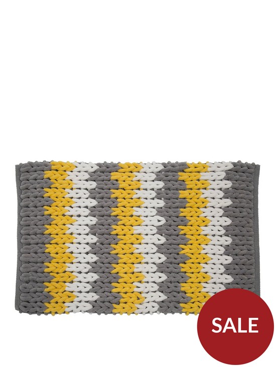 front image of croydex-yellow-white-and-grey-patterned-bath-mat