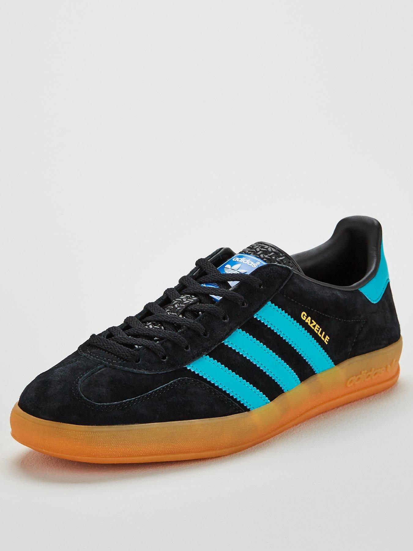 black and blue adidas trainers