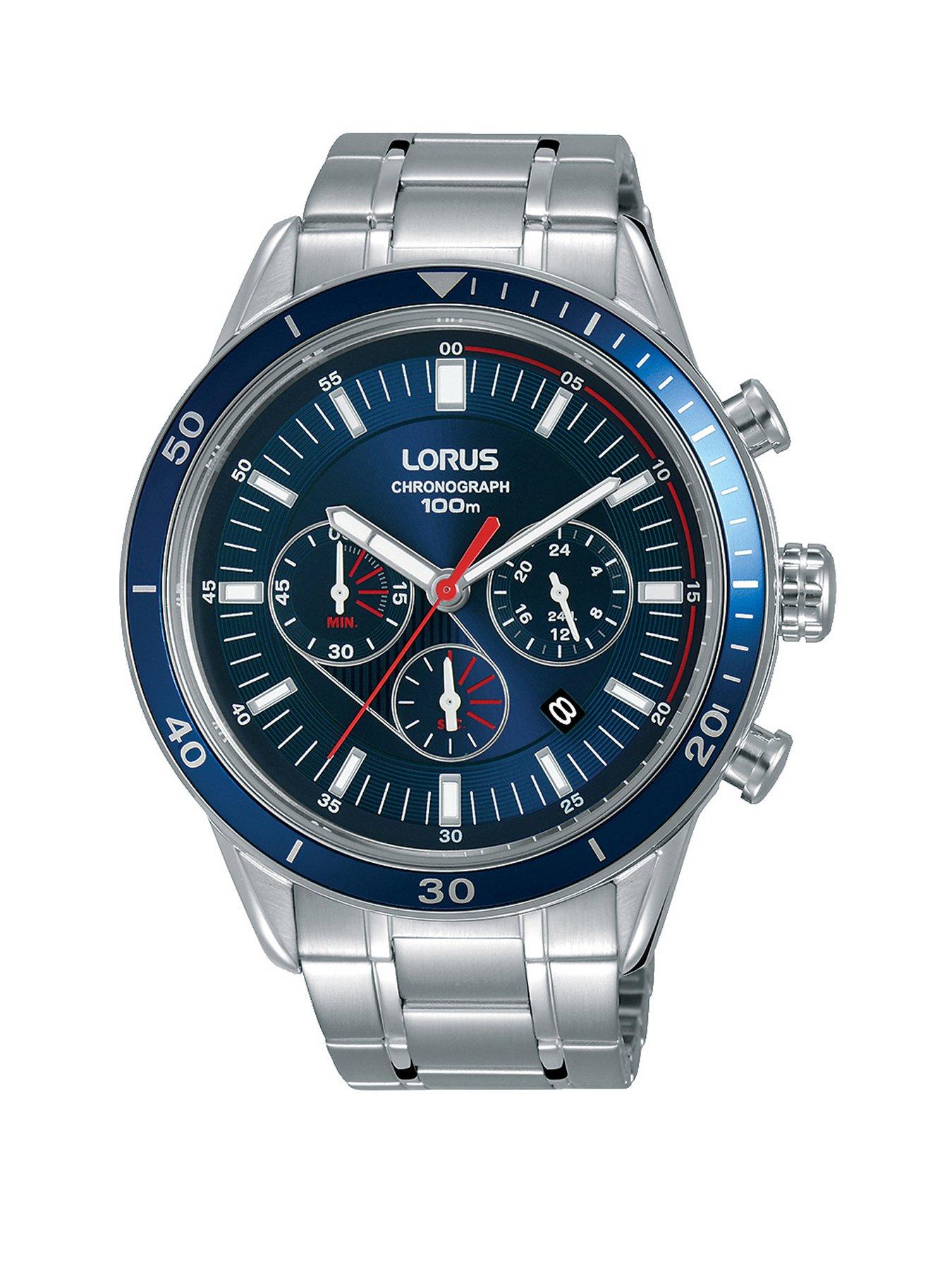 lorus men's blue dial chronograph watch