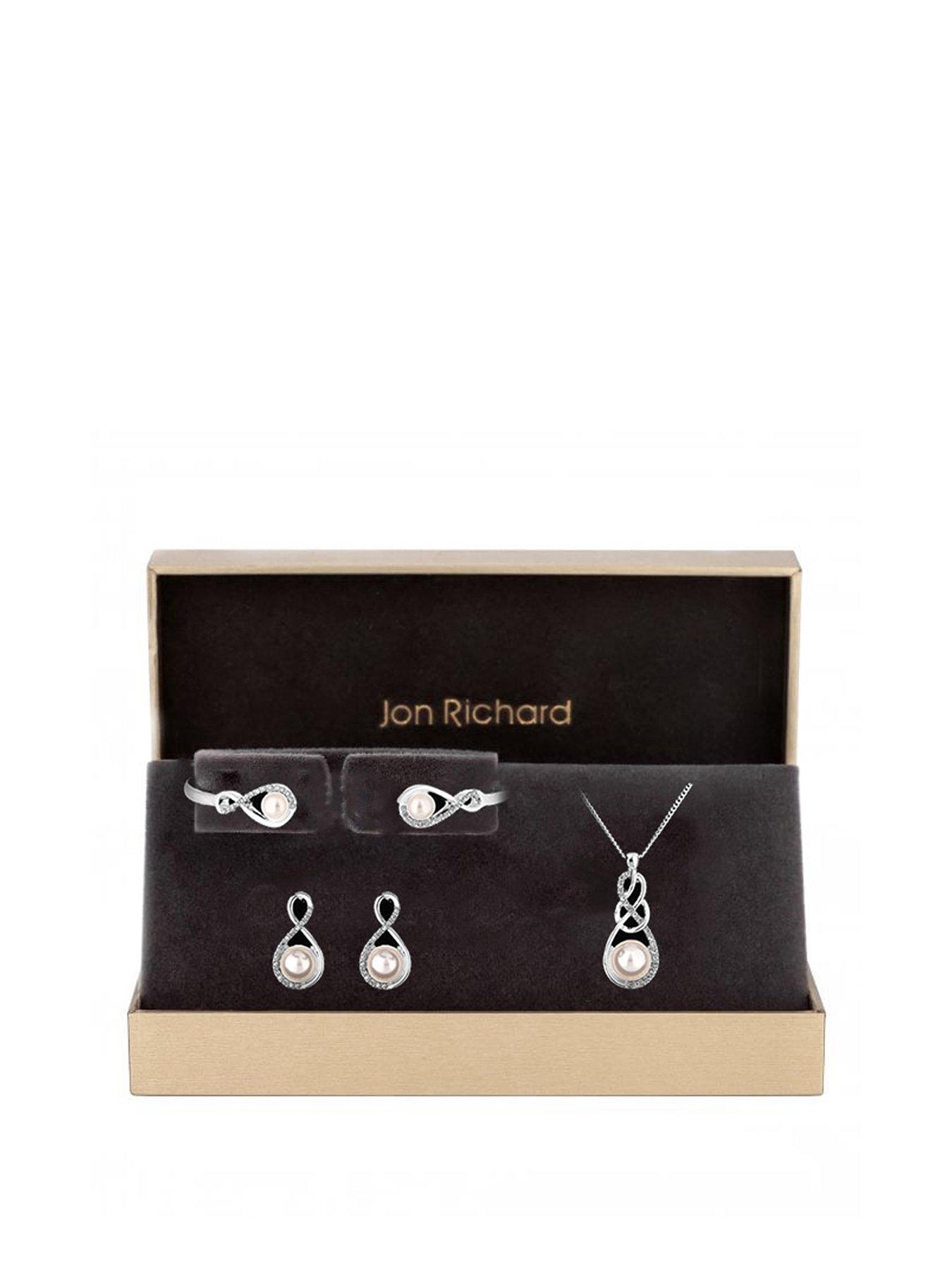 undefined Silver Plated Crystal and Pearl Infinity Pendant, Bracelet and Earrings Set