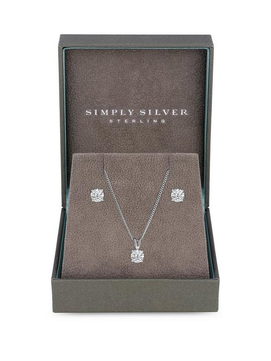front image of simply-silver-cubic-zirconia-classic-6mm-round-solitaire-pendant-and-earrings-set