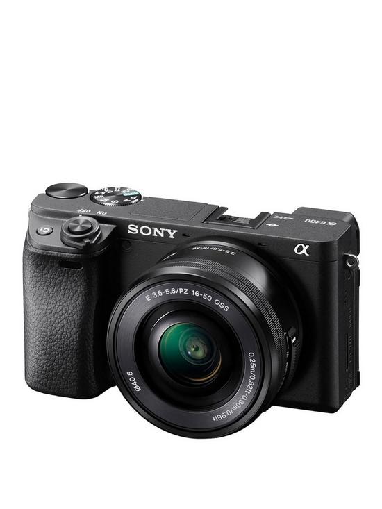 front image of sony-alpha6400-e-mount-mirrorless-camera-with-aps-c-sensor-and-real-time-eye-af-with-16-50mm-lens