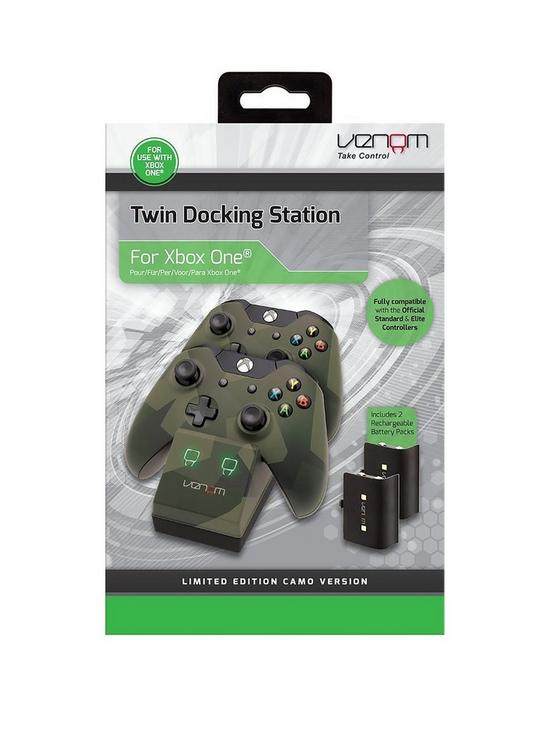 front image of venom-xbox-one-camo-twin-docking-station-with-2-rechargeable-battery-packs