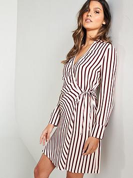 River Island River Island River Island Stripe Wrap Tie Shirt Dress - Red  ... Picture