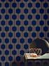  image of arthouse-luxe-hexagon-navy-amp-gold-wallpaper