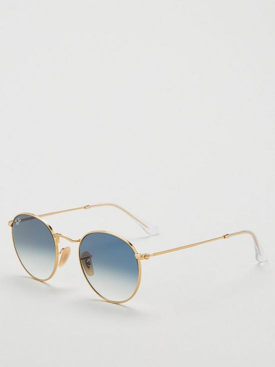 front image of ray-ban-0rb3447nnbspblue-lens-round-sunglasses