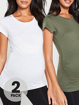V by Very V By Very 2 Pack Maternity Tees - Grey Marl &Amp; Khaki Picture