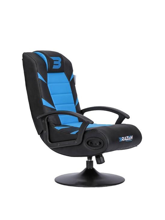 front image of brazen-pride-21-bluetooth-gaming-chair-black-and-blue