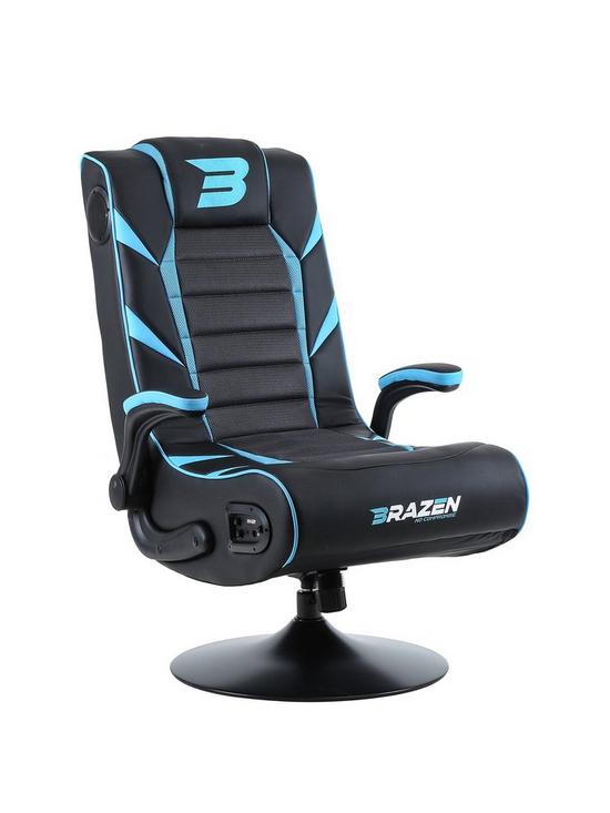 front image of brazen-panther-elite-21-bluetooth-gaming-chair-black-and-blue