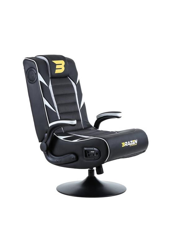 front image of brazen-panther-elite-21-bluetooth-gaming-chair-black-and-white
