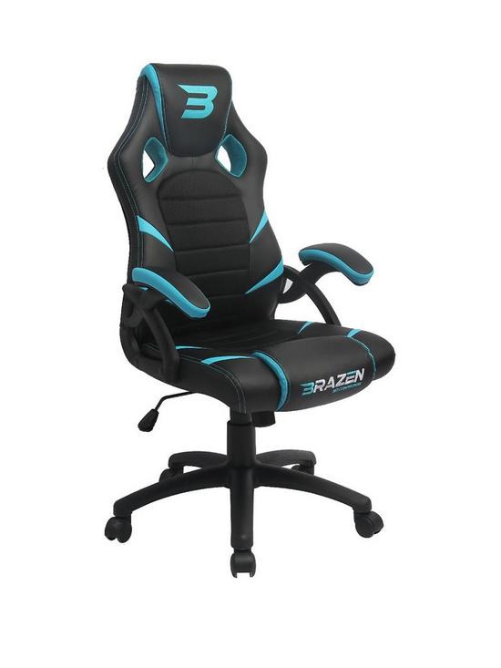 front image of brazen-puma-pc-gaming-chair-black-and-blue