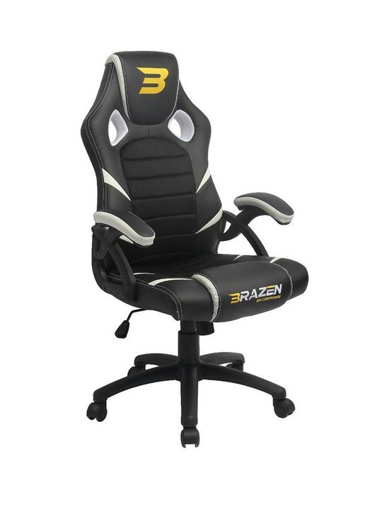 front image of brazen-puma-pc-gaming-chair-black-and-white