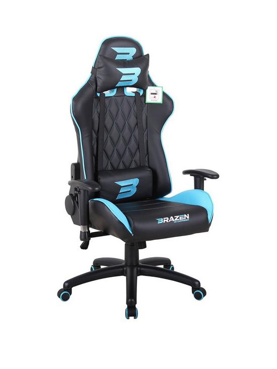 front image of brazen-phantom-elite-pc-racing-gaming-chair-black-and-blue