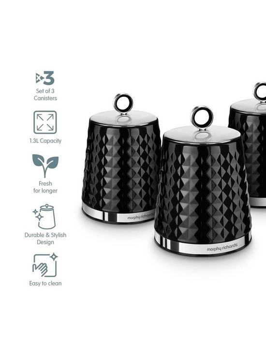 stillFront image of morphy-richards-dimensions-set-of-three-storage-canisters-ndash-black