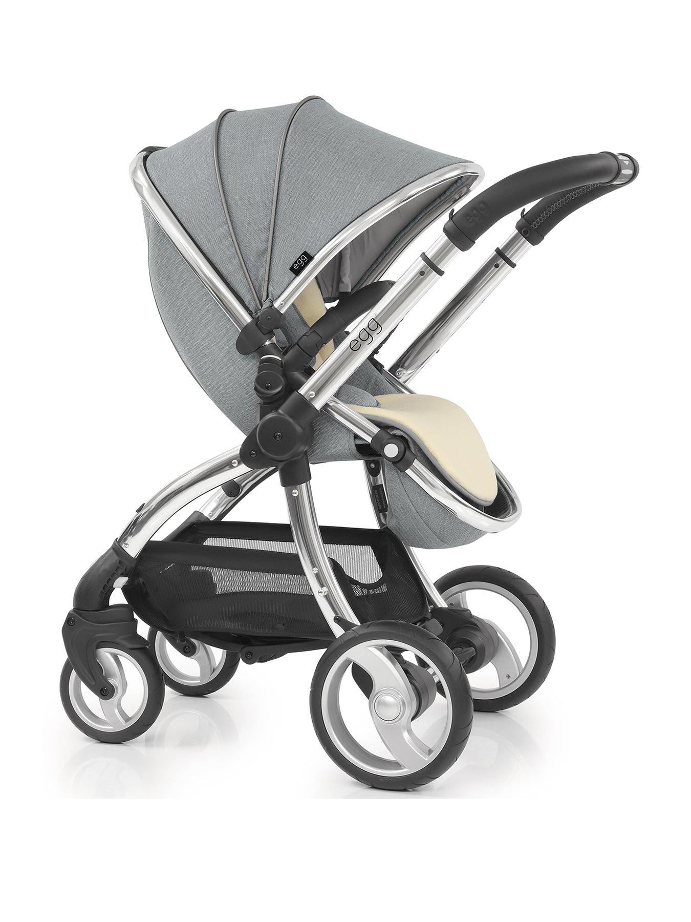 grey egg pram with fur hood