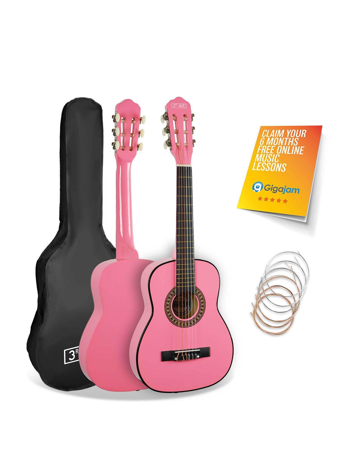 1 2 Size Kids Classical Guitar Beginner Bundle 6 Months FREE Lessons Pink