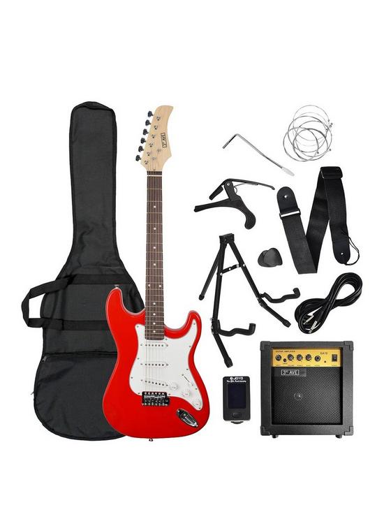 front image of rocket-full-size-electric-guitar-pack-in-red-with-free-online-music-lessons