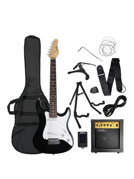 front image of rocket-34-size-electric-guitar-in-black-with-free-online-music-lessons