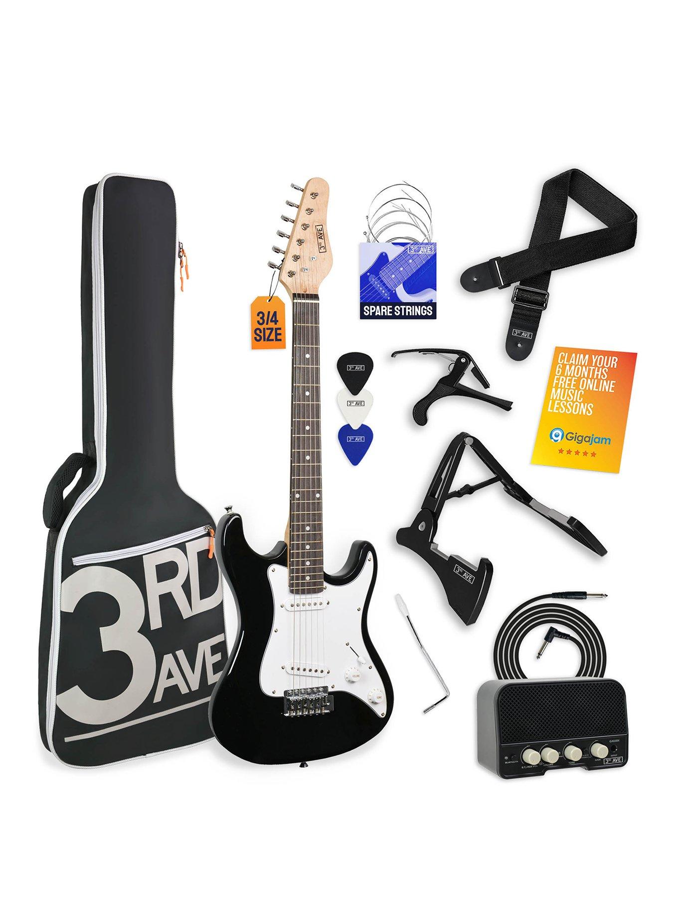 Rocket 3/4 Size Electric Guitar Ultimate Kit with 10W Amp - 6 Months FREE Lessons - Black