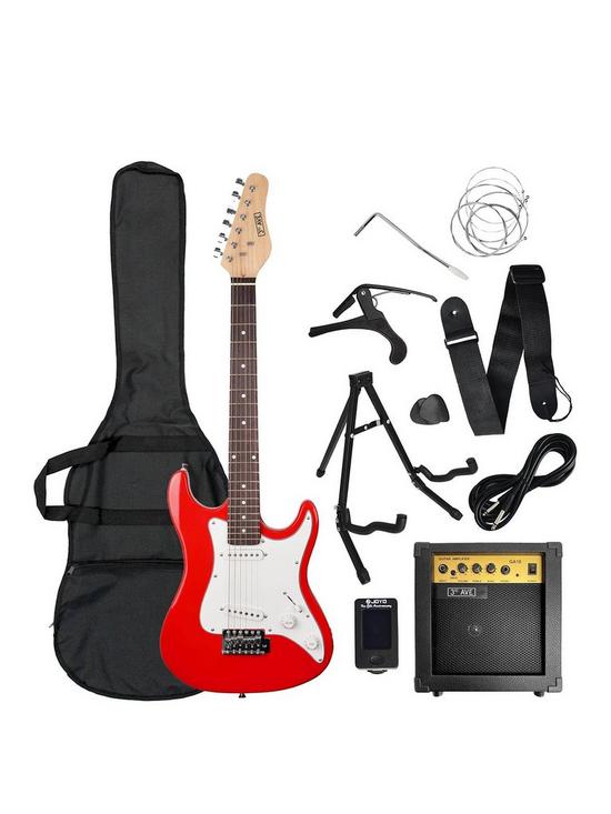 front image of rocket-34-size-electric-guitar-in-red-with-free-online-music-lessons