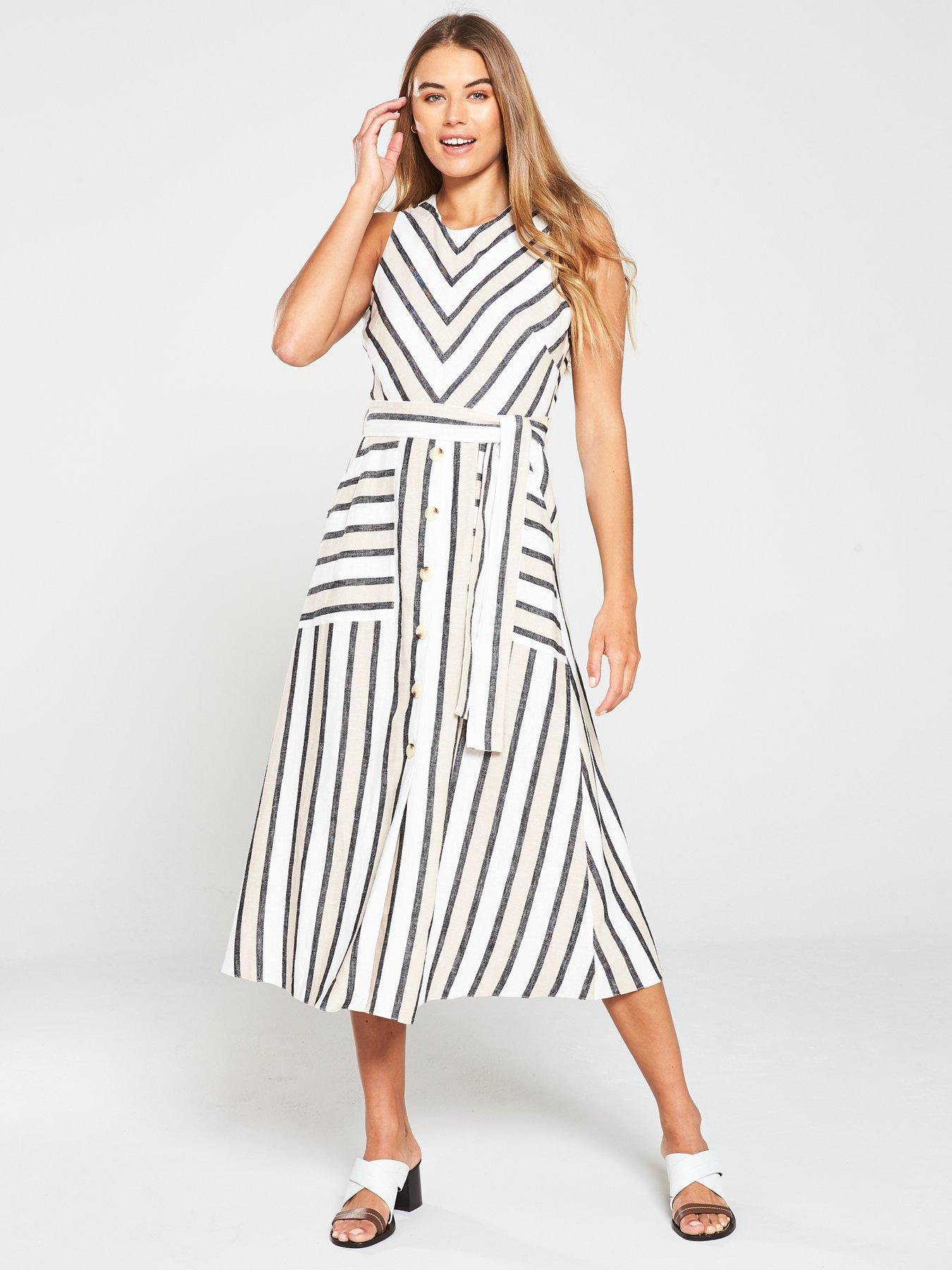 warehouse stripe button through dress