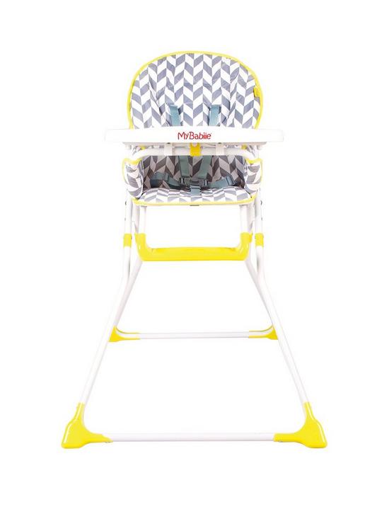 front image of my-babiie-mbhc1hb-herringbone-compact-highchair